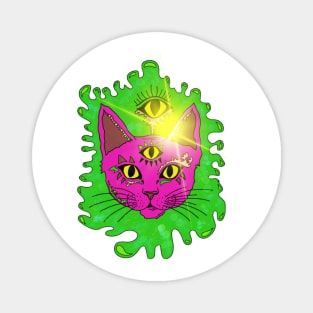 Psy cat - My parties start on Sundays - Catsondrugs.com - rave, edm, festival, techno, trippy, music, 90s rave, psychedelic, party, trance, rave music, rave krispies, rave flyer Magnet